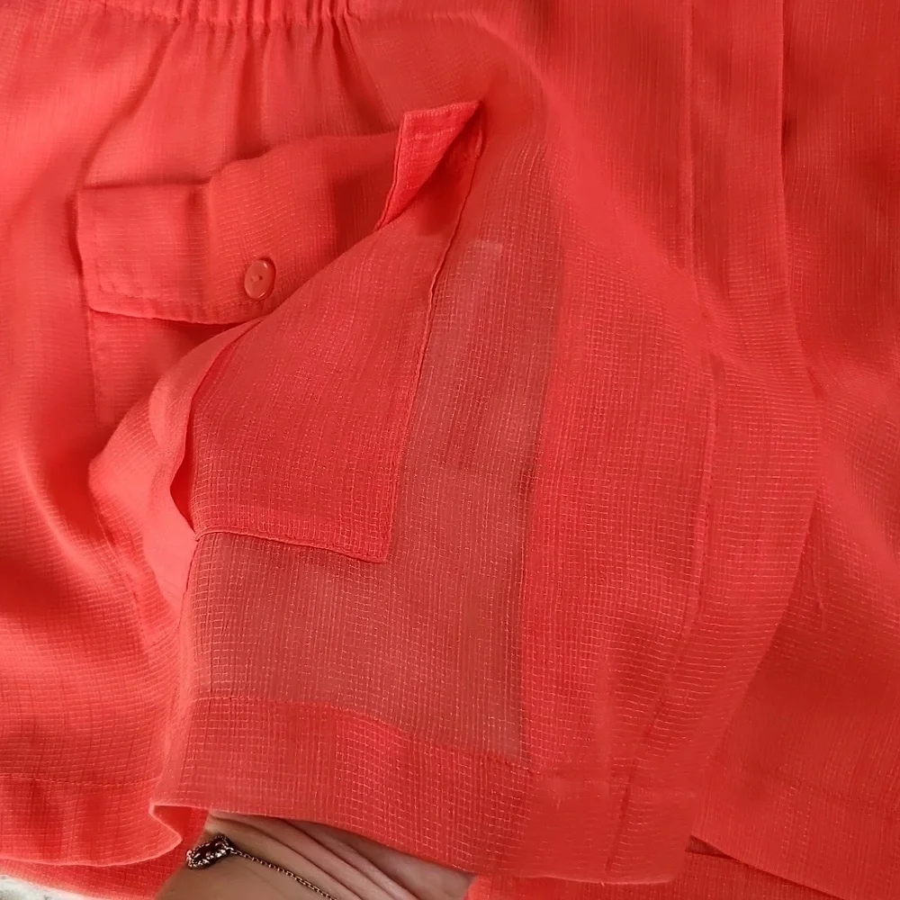 Chicos Sheer Shacket Traveling Coral orange size 2 Large 8/10 Lagenlook Fall - Picture 6 of 10